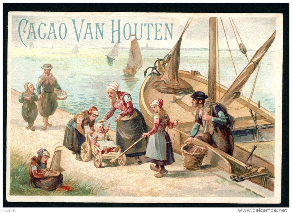 Chocolat Van Houten, Chromo Grand Format  Lith. Champenois TM37-20, Personnages, Port, Bateaux - Van Houten