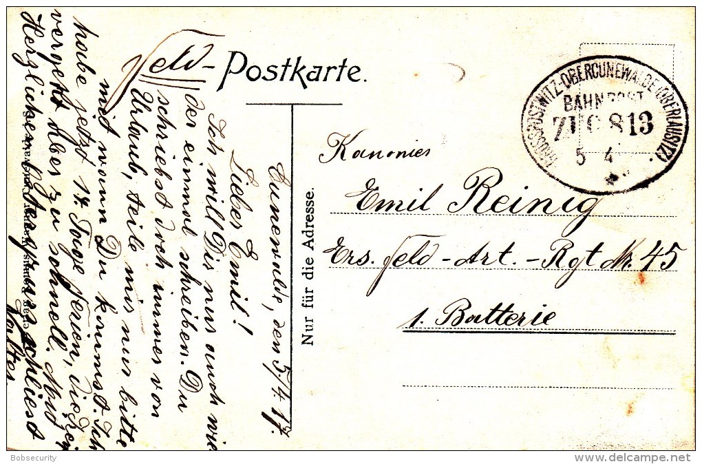 == Bautzem Cunewalde Oberlausitz Zug Bahnpost  !  Supoer Stempel  1917 - Cunewalde