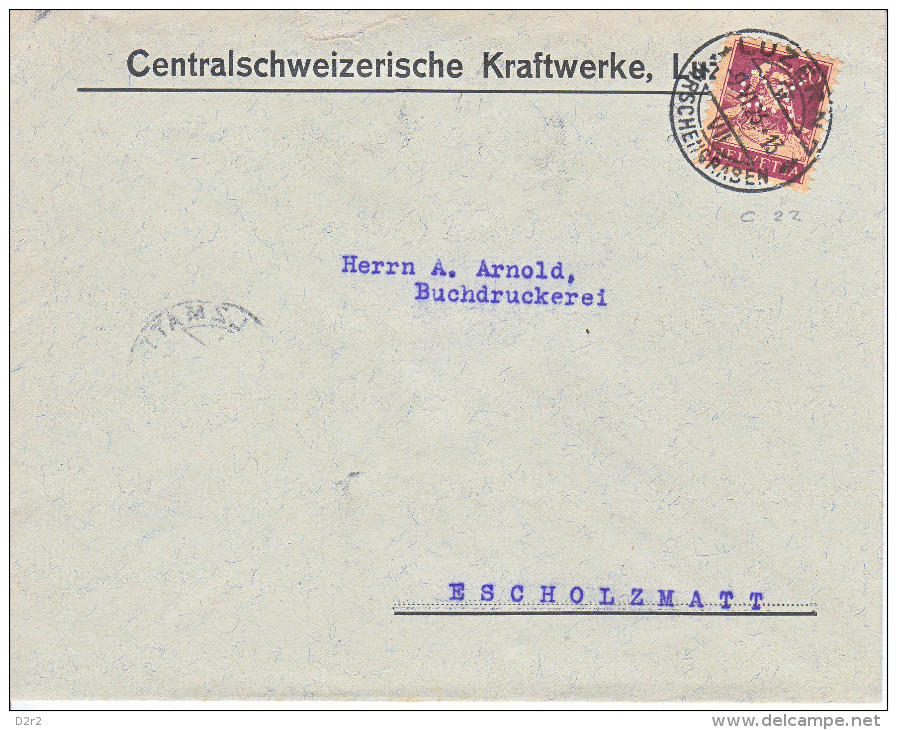 PERFINS SUR LETTRE PRIVEE-CENTRALSCHWEIZERISCHE KRAFTWERKE - LUCERNE- 2.06.23- - Perforés