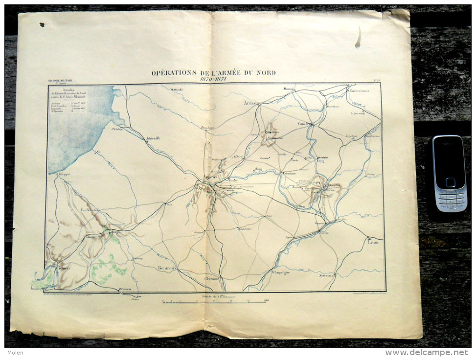 OPERATIONS DE L ARMEE DU NORD 1870 GRAVURE AMIENS ROUEN ST-QUENTIN ARRAS BEAUVAIS COMBAT BATAILLE PLAN MILITAIRE    R192 - Documents