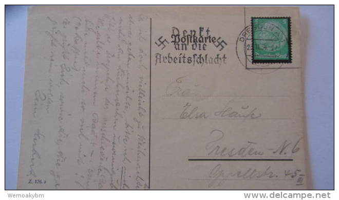 DR Bis 45: Postkarte  Mi 549 EF Vom 23.11.1934 Mit Stempel: Denkt An Die Arbeitschlacht - Briefe U. Dokumente