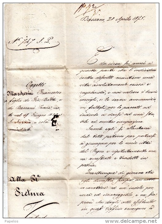 1875 LETTERA CON ANNULLO BASSANO + Carpanè San Nazario VICENZA - Steuermarken