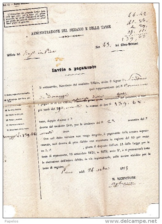 1875 LETTERA CON ANNULLO PIEVE DI CADORE BELLUNO - Steuermarken