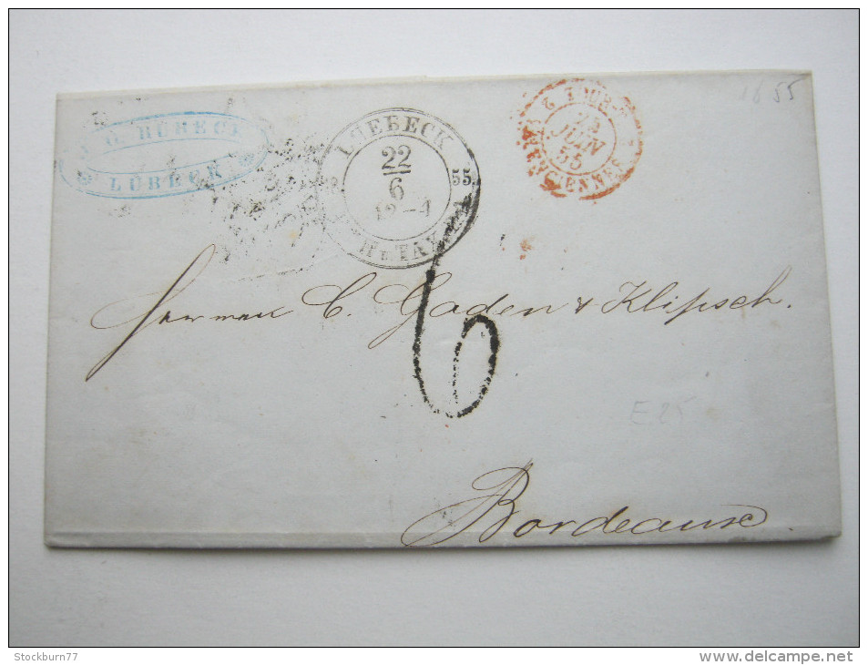LÜBECK ,  1855, Klarer Stempel Auf Tax Brief Nach  Frankreich - Lübeck