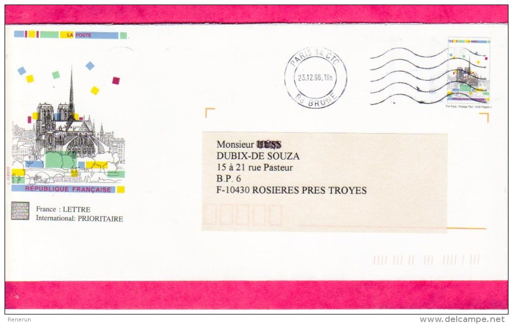 PAP Entier Postal 30A Entiers Postaux, Notre Dame Paris 14 CTC Bd Brune - PAP : Altri (1995-...)