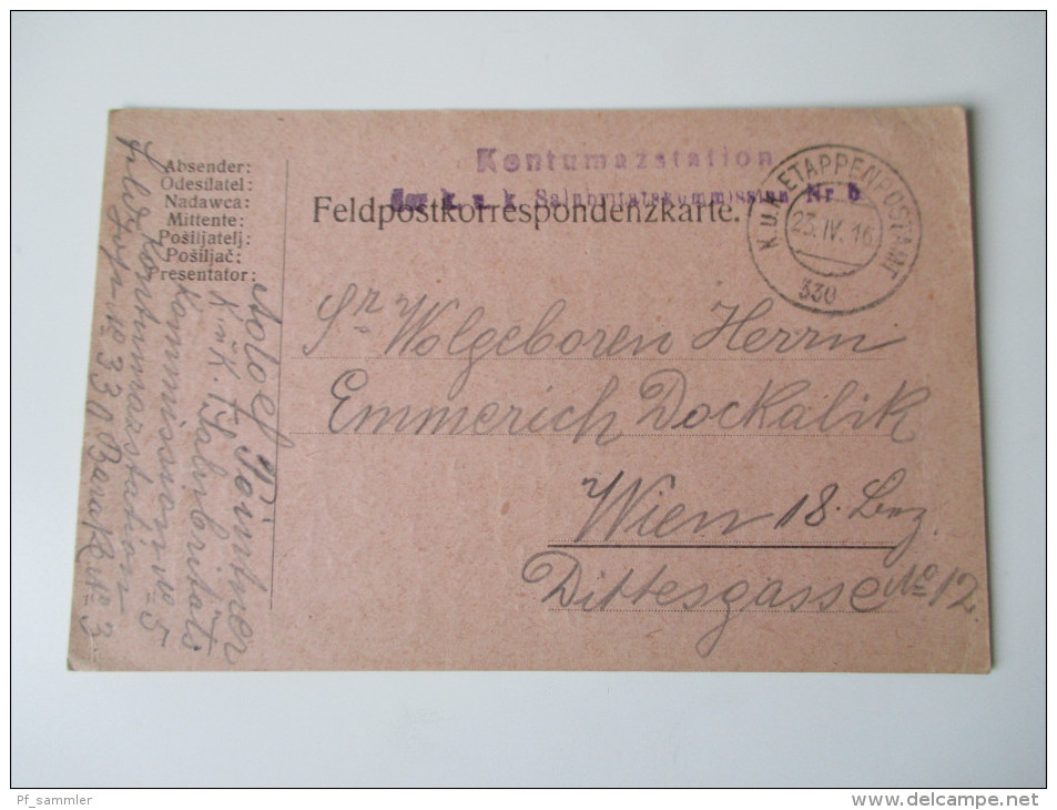 Österreich Ganzsache 1916 K.u.K. Etappenpostamt 330. Kontumazstation Der K.u.K. Salubritätskommission Nr. 5 - Autres & Non Classés