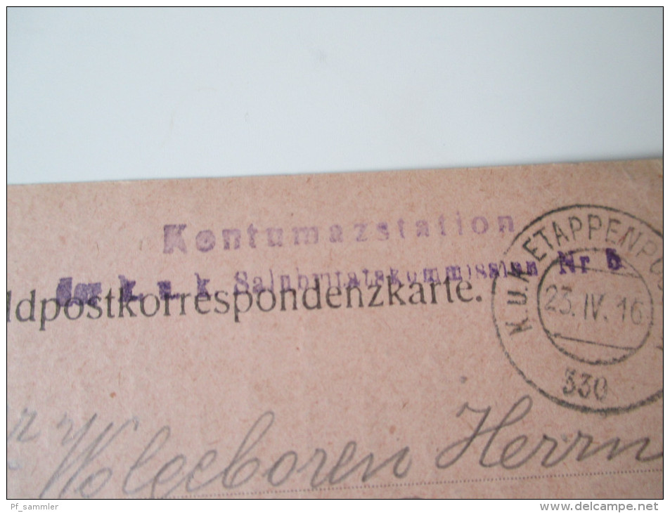 Österreich Ganzsache 1916 K.u.K. Etappenpostamt 330. Kontumazstation Der K.u.K. Salubritätskommission Nr. 5 - Otros & Sin Clasificación