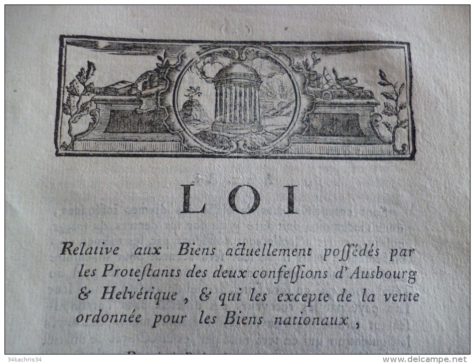 Loi  Relative Aux Biens Actuellement Possédés Par Les Protestants D'Ausbourg Et Helvétique . Paris 10/12/1790.4 Pages. - Gesetze & Erlasse