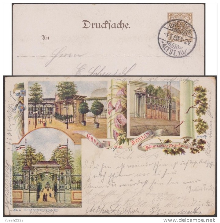 Allemagne 1899. Entier Timbré Sur Commande. Böhmische Bräuhaus. Brasserie Bohémienne (tchèque). Parc, Arbres En Pots - Bier