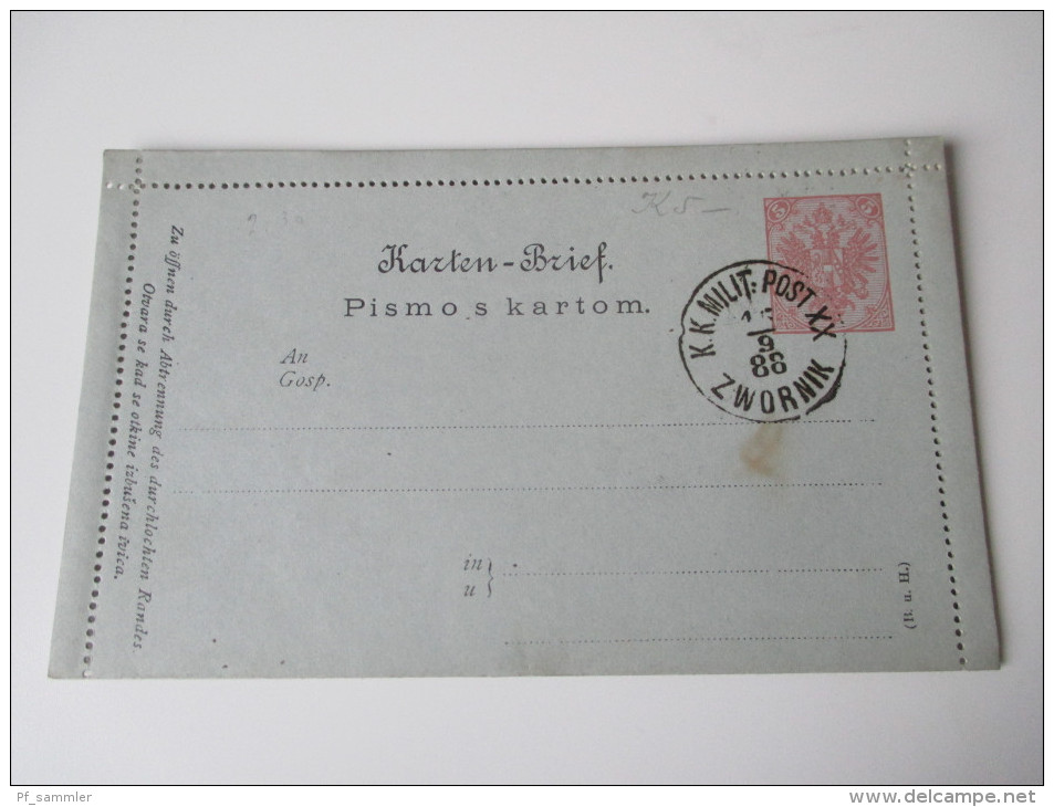 Österreich / Bosnien U. Herzegowina 1888 Kartenbrief K 1. K.K. Milit. Post XX Zwornik. - Bosnien-Herzegowina