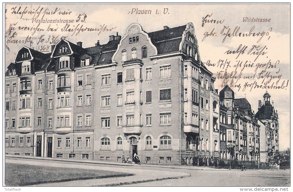 PLAUEN Im Vogtland Pestalozzistrasse Ecke Wildstrasse 7.7.1923 Gelaufen - Plauen
