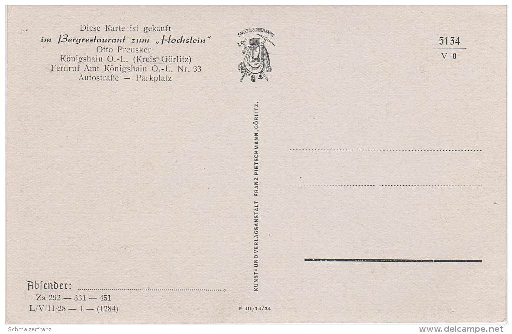 AK Gruss Königshainer Berge Königshain Restaurant Baude Hochstein Bei Görlitz Reichenbach Vierkirchen Kodersdorf - Schöpstal