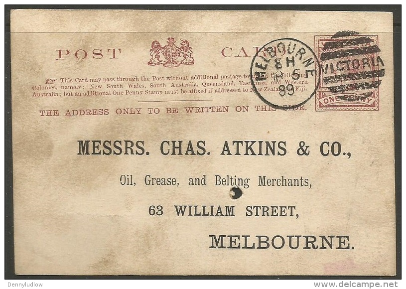 Victoria  1899   1p Postal Card   Nice Melbourne Cancel - Covers & Documents