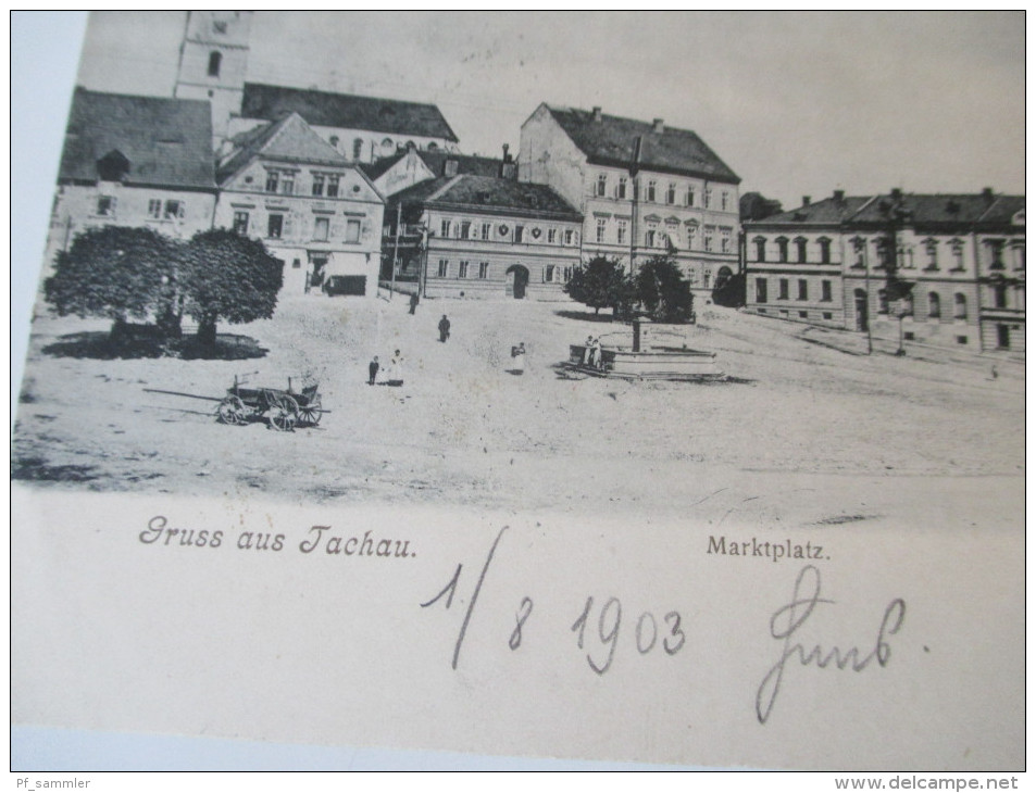 AK 1903 Österreich / Tschechien / Böhmen. Gruss Aus Tachau. Marktplatz. Kastenstempel / Bahnpost. Foto Freissner - Boehmen Und Maehren