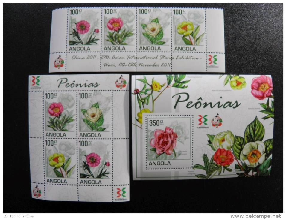 MNH Post Stamps From Angola 2011 Flora Flowers Peonias China Exhibition 4x+m/s+sheetlet - Angola