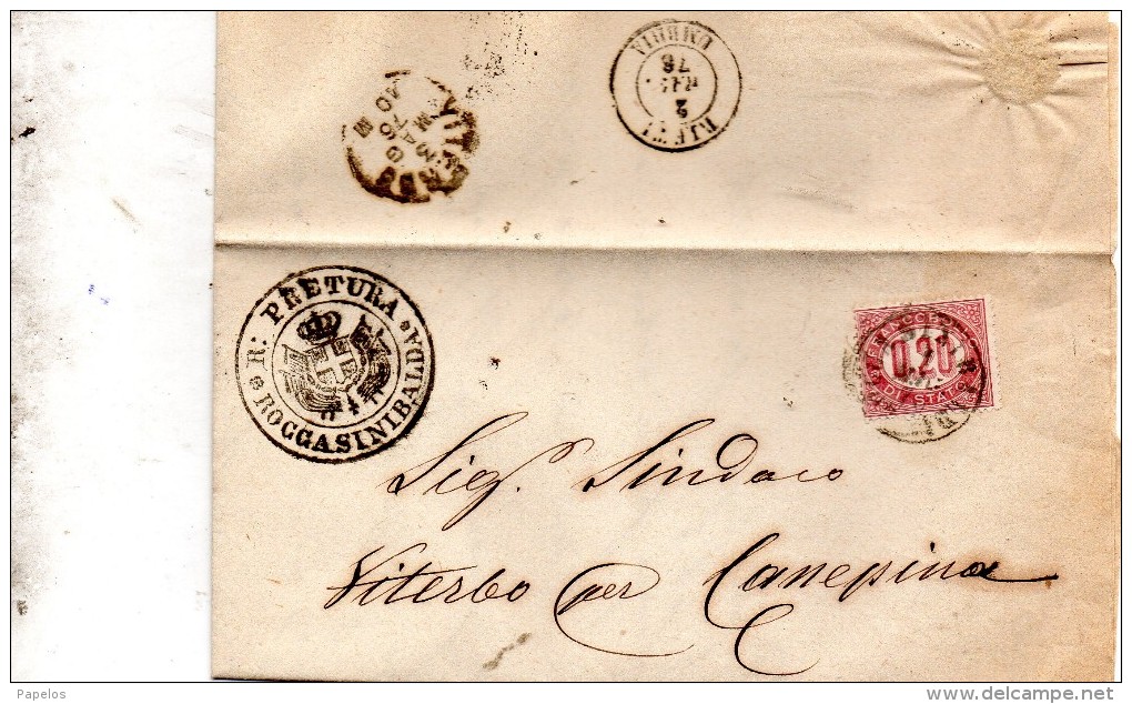 1876  LETTERA CON ANNULLO  ROCCA SINIBALDA RIETI - Fiscali