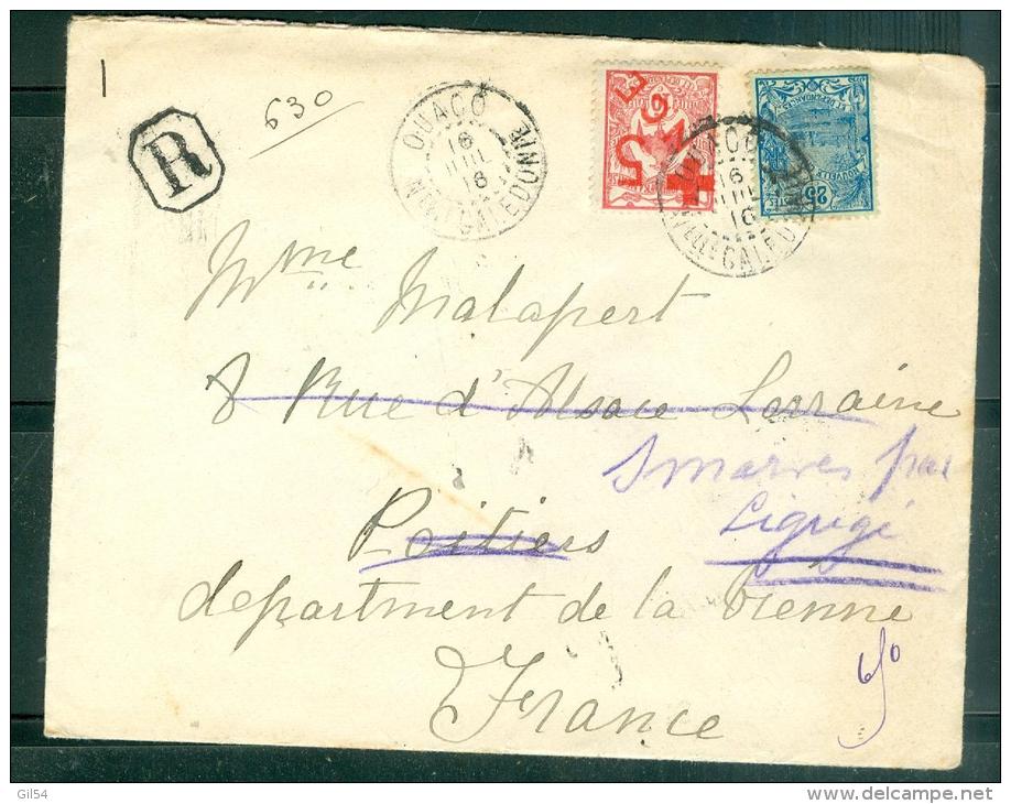 Lettre Recommandée De Ouaco Pour Poitiers ( France ) En 1916 Yvert N°110 ET N°95  - Rare Combinaison Malb16010 - Brieven En Documenten