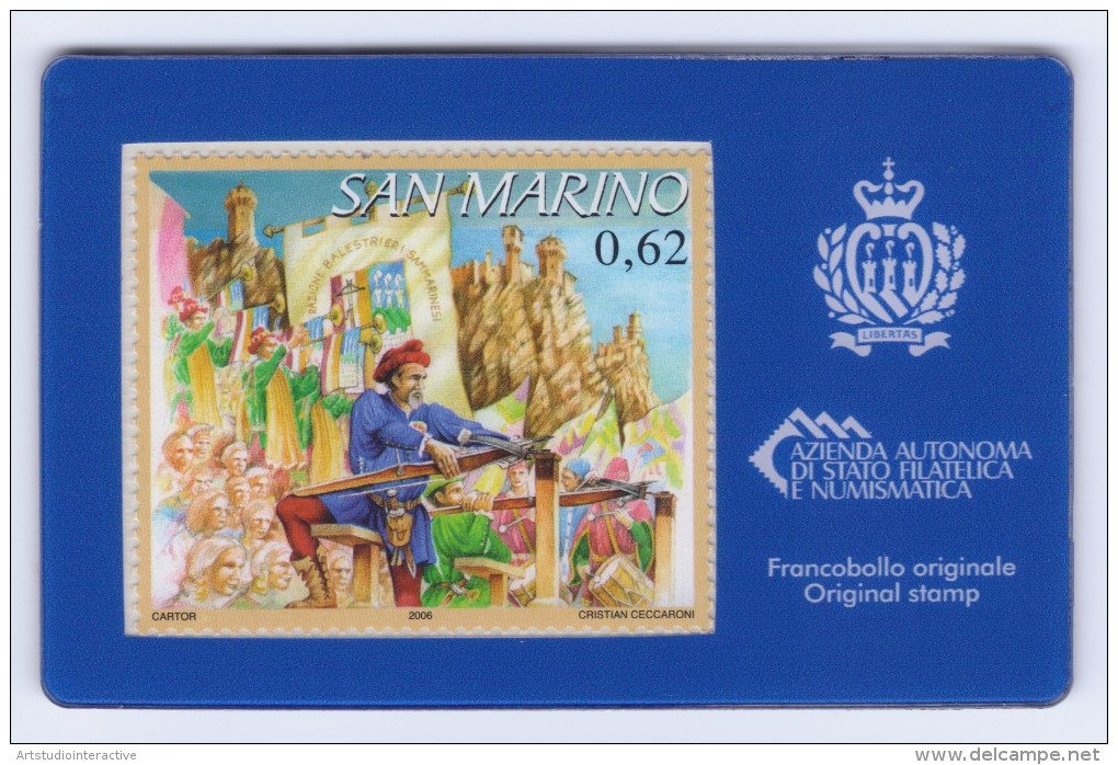 2013 SAN MARINO  "50° ANN. CORPO BALESTRIERI 0,62" CALAMITA CARD - Errors, Freaks & Oddities (EFO)