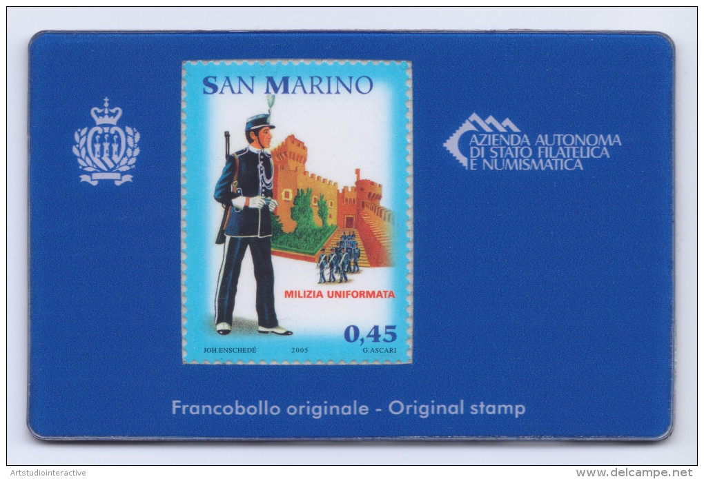 2013 SAN MARINO  "MILIZIA UNIFORMATA SANMARINESE 0,45" CALAMITA CARD - Errors, Freaks & Oddities (EFO)