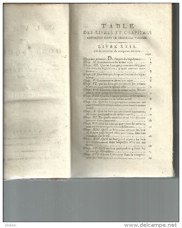 OEUVRES De MONTESQUIEU   Tome III   Nouvelle édition   1796  + Carte Du Livre Intitulé DE L ESPRIT DES LOIX - 1701-1800