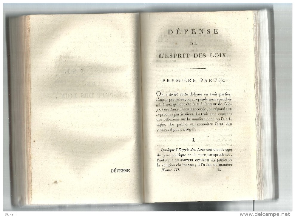 OEUVRES de MONTESQUIEU   tome III   nouvelle édition   1796  + carte du livre intitulé DE L ESPRIT DES LOIX