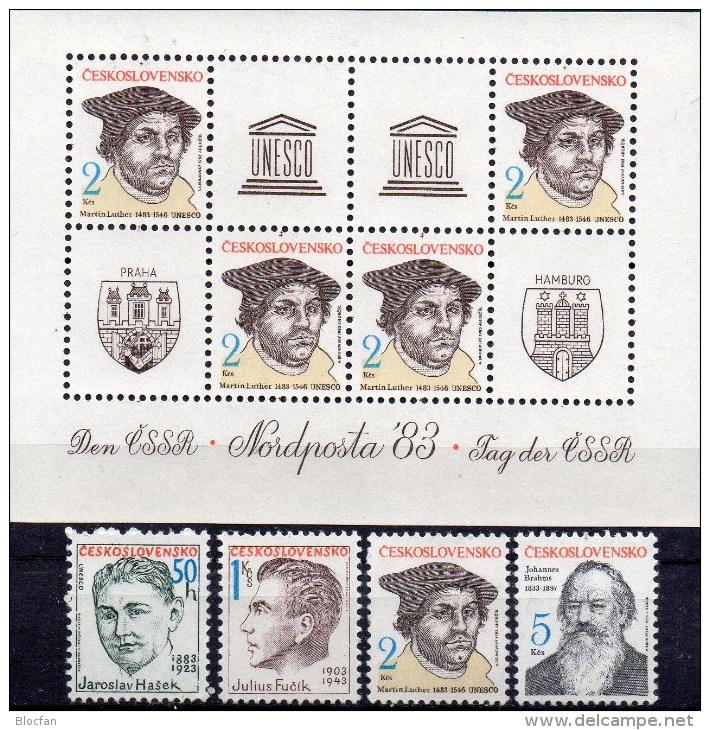 EXPO Nordposta 1983 CSSR 2699/2,5xZD,3x4-Block+Bl.56 ** 91€ Luther Philatelic Bloc Wap Se-tenant Bf Tschechoslowakei CSR - Variétés Et Curiosités