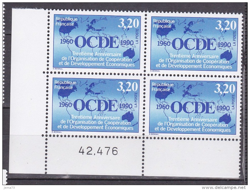 N° 2673 30ème Anniversaire De LO.C.D.E. Sigle Et Dates Sur Planisphères - Unused Stamps