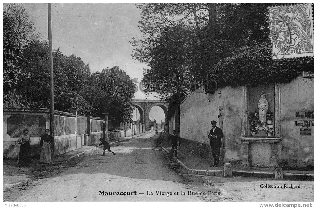 78 - MAURECOURT - La Vierge Et La Rue De Paris - écrite 1907 - 2 Scans - Maurecourt