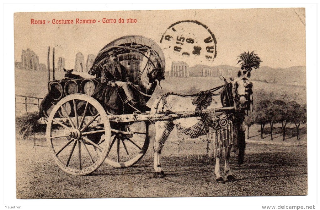 ITALIE ROMA COSTUME ROMANO CARRO DA VINO CHEVAL ET CHARRETTE - Transport