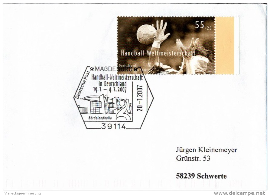 ! Brief Mit Sonderstempel 39114 Magdeburg Aus Dem Jahr 2007 Mit Passender Briefmarke , Handball Weltmeisterschaft, Sport - Pallamano