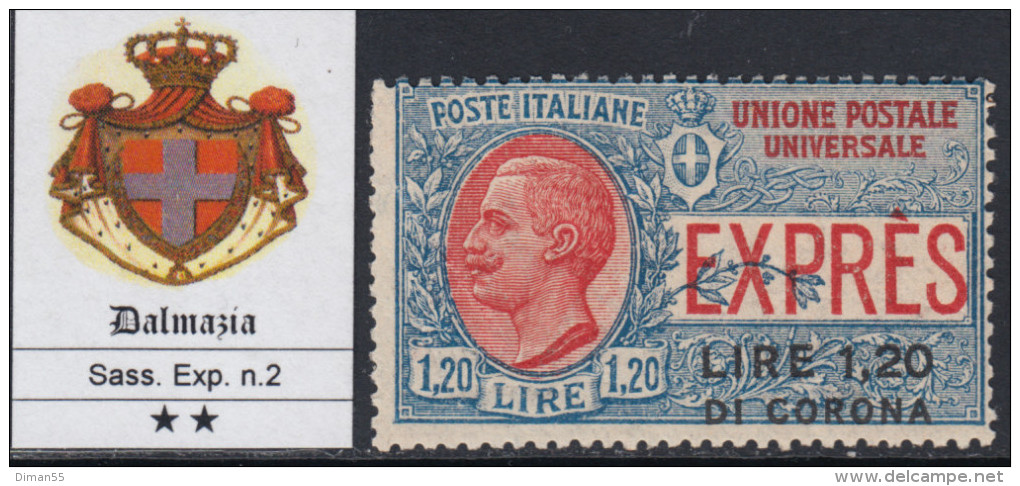 Italia - 1919 Dalmazia -  Exp. N.2 - Cv 1100 Euro - Con CERTIFICATO - MNH** - Gomma Integra - Dalmatien