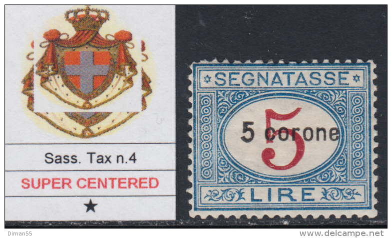 Italia - 1919 Dalmazia -  Tax N.4 - Cv 220 Euro - Con CERTIFICATO Ottima Centratura - MH* - Linguellato - Dalmatie