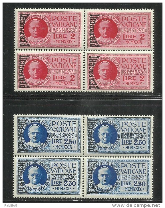 VATICANO VATICAN VATIKAN 1931 PACCHI POSTALI ESPRESSI L 2+2,50 SOPRASTAMPATI OVERPRINTED MNH BLOCK QUARTINA BEN CENTRATI - Colis Postaux