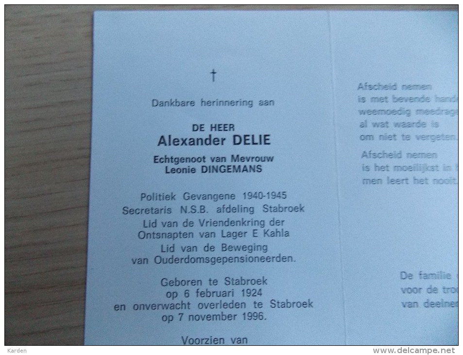 Doodsprentje Alexander Delie Stabroek 6/2/1924 - 7/11/1996 ( Leonie Dingemans ) - Religion & Esotérisme