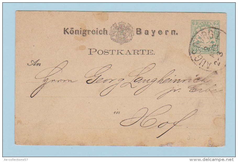 BAYERN  //  Entier Postal  //  De Augsburg     //  Pour Hof   //  2 Aout 1875 - Other & Unclassified