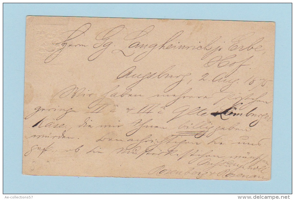 BAYERN  //  Entier Postal  //  De Augsburg     //  Pour Hof   //  2 Aout 1875 - Other & Unclassified