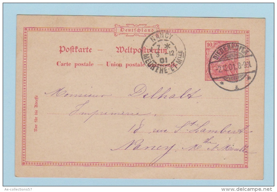 ALLEMAGNE   //  Entier Postal  //  De Diedenhofen  //  Pour Nancy    // 3/12/1901 - Sonstige & Ohne Zuordnung