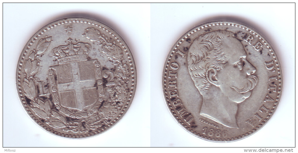Italy 2 Lire 1886 R - 1878-1900 : Umberto I