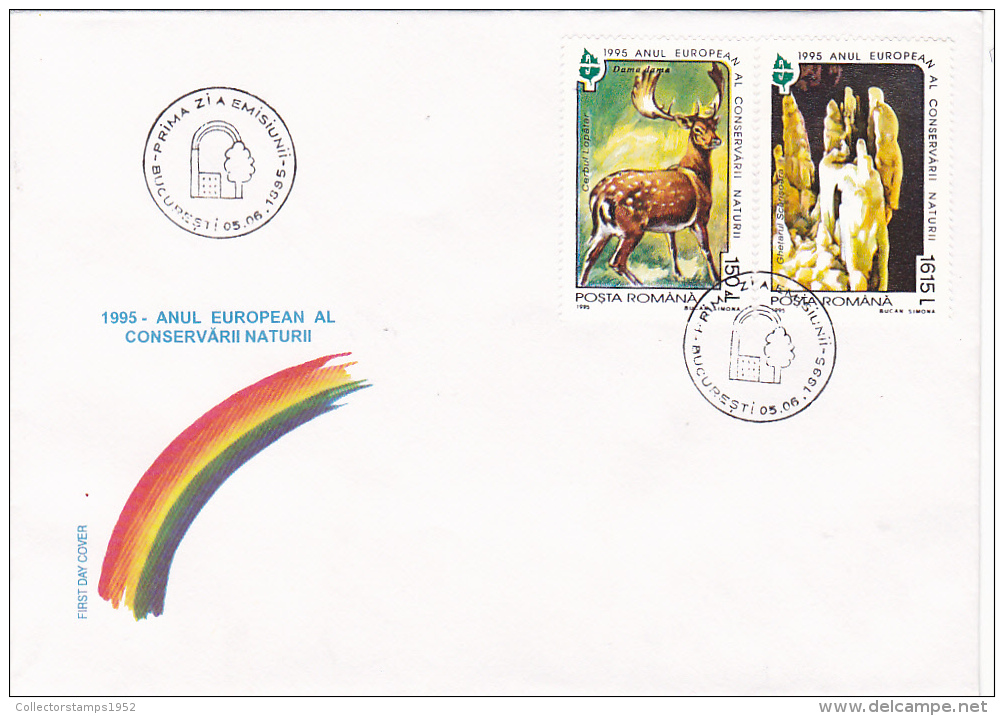 3870A   DEER AND CAVE, 1995,FDC,ROMANIA - FDC