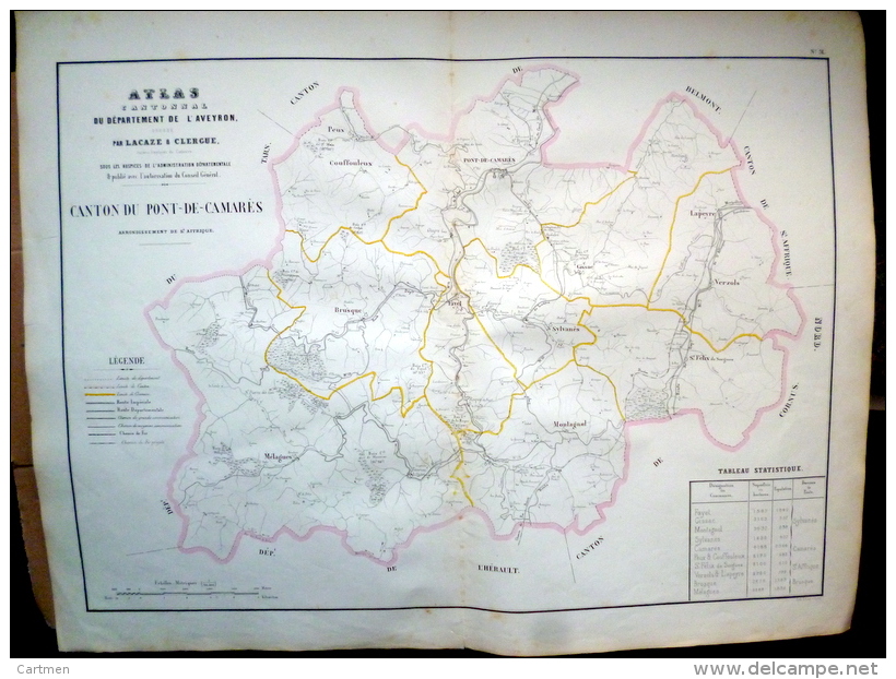 12 AVEYRON GRANDE CARTE 19° DU CANTON DU PONT DE CAMARES AVEC MONTAGNOL SYLVANES SAINT FELIX MELAGUES BRUSQUE  ETC.. - Cartes Géographiques