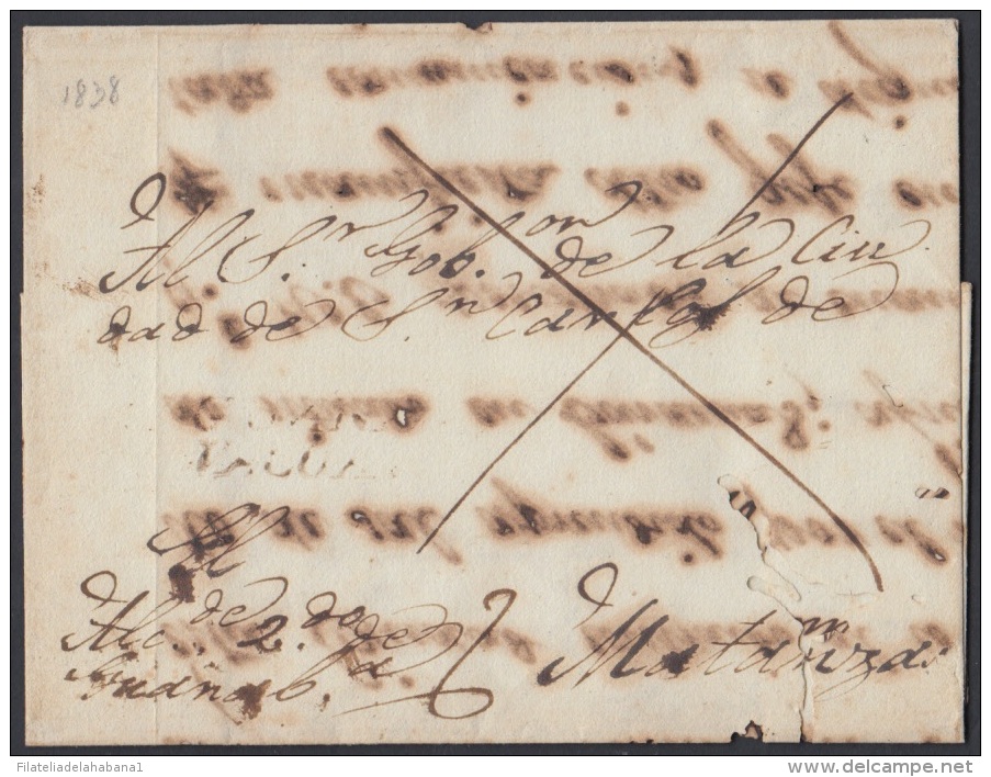 PREFI-296 CUBA SPAIN ESPAÑA. STAMPLESS. PREFILATELIA. 1838. CARTA CON MARCA LINEAL GUANABACOA EN TINTA ESCRIBIR. - Prephilately