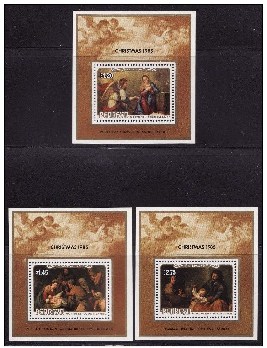 Penrhyn Island #331-33 S/Sheets F-VF Mint NH ** Christmas 1985 - Penrhyn