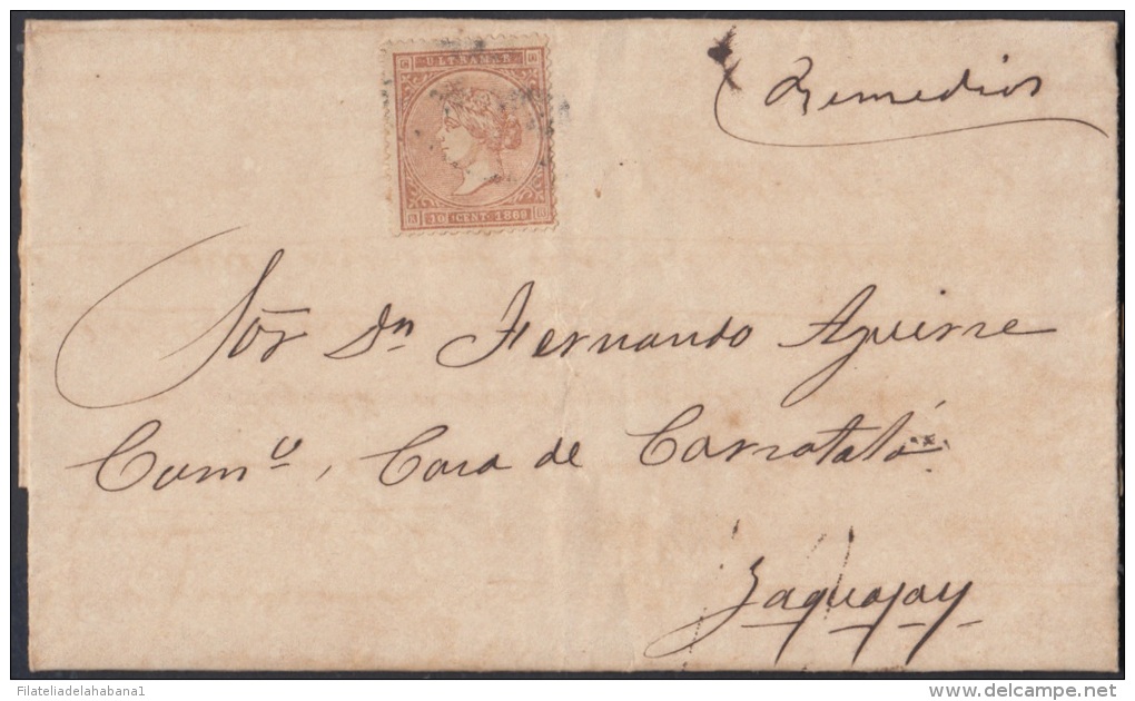 1869-H-7 CUBA ESPAÑA SPAIN. ANTILLAS. ISABEL II. 1868. Ant. Ed.16. SOBRE DE REMEDIOS A GUANAJAY. - Prefilatelia