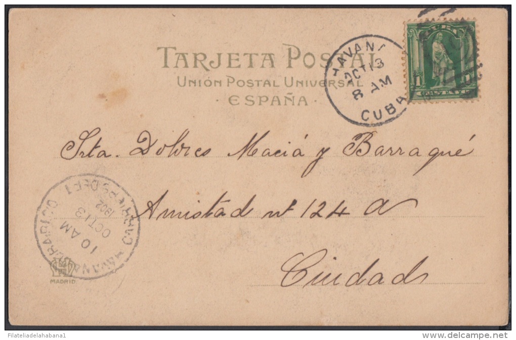 1899-H-86 CUBA. US OCCUPATION. 1902. Ed.30. 1c. TARJETA POSTAL. MARCA POSTAL DUPLEX HAVANA 1C. - Prefilatelia