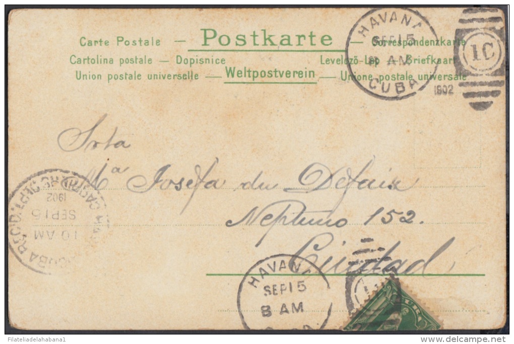 1899-H-88 CUBA. US OCCUPATION. 1902. Ed.30. 1c. TARJETA POSTAL. MARCA POSTAL DUPLEX HAVANA 1C. - Prefilatelia