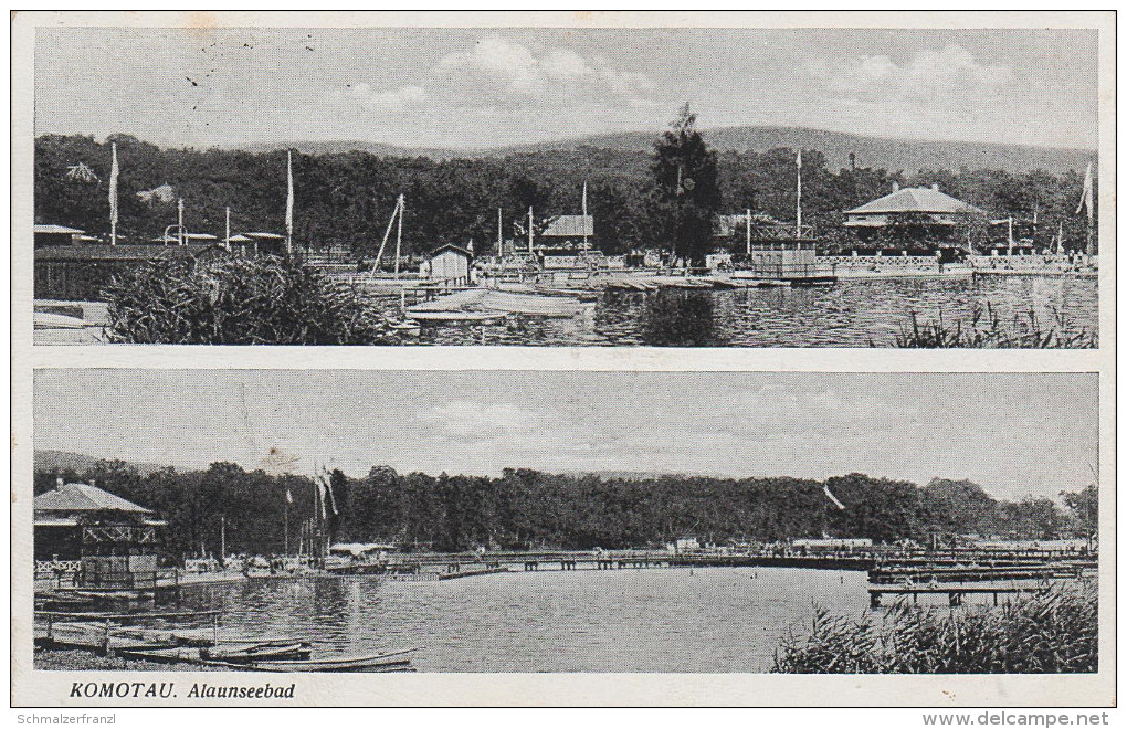 AK Chomutov Komotau See Alaunseebad Freibad Schwimmbad Seebad Alaunsee Kamencove Jezero Erzgebirge Stempel - Sudeten