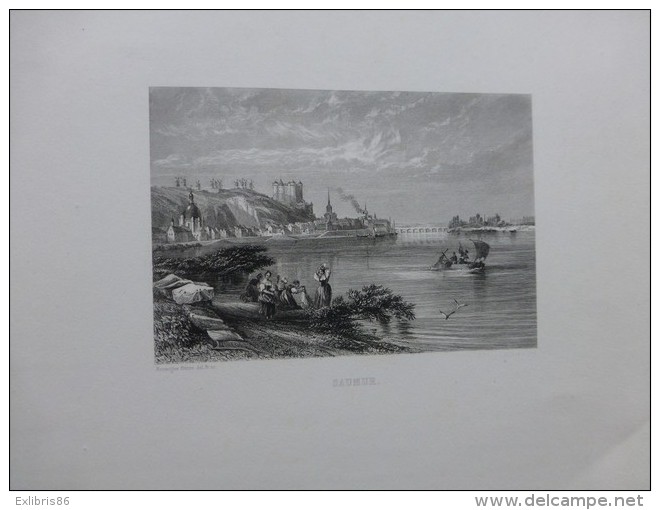 Ville De SAUMUR, TB Eau-forte Vers 1850, LAVEUSES, NAVIGATION FLUVIALE ; Ref 288 - Prints & Engravings