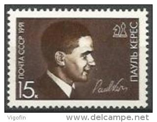 USSR 1991-6163 PAUL KERES CHESS MESTER, U S S R , 1 X 1v, MNH - Schach