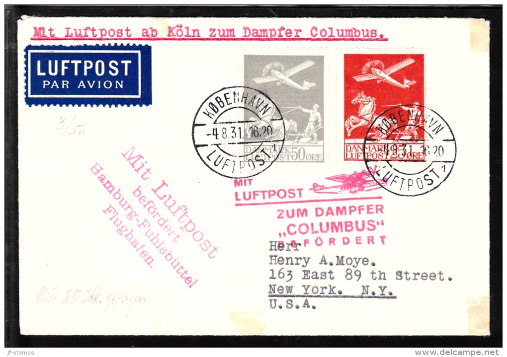 1931. Air Mail MIT LUFTPOST ZUM DAMPFER COLUMBUS BEFÖRDERT And Mit Luftpost Befördert H... (Michel: 180, 145) - JF103164 - Posta Aerea