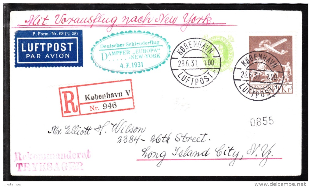 1931. Air Mail. Deutscher Schleuderflug DAMPFER EUROPA ... NEW-YORK 4.7.1931 Green Oval... (Michel: 181) - JF103167 - Luftpost